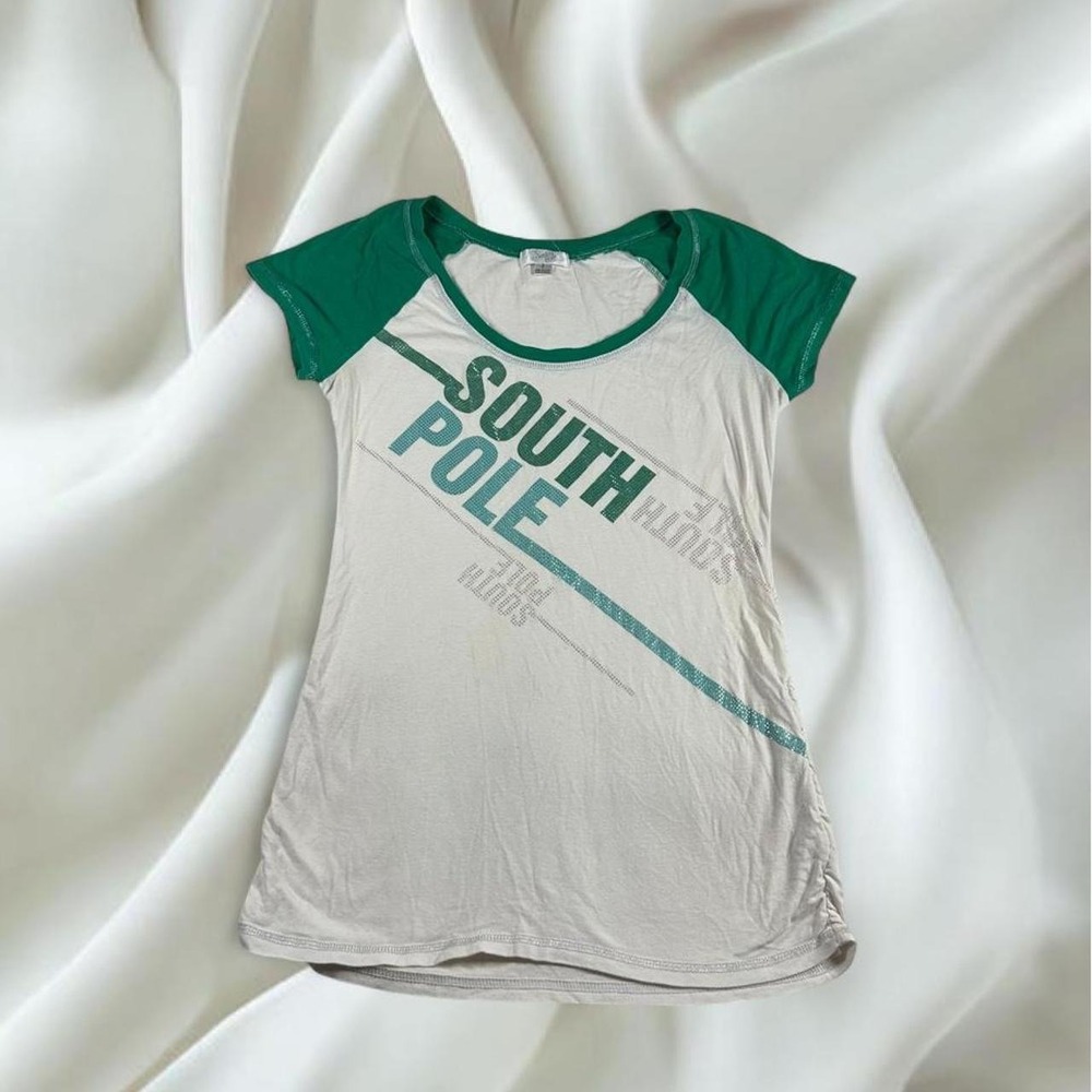 SouthPole green white rhinestone graphic short sleeve baby‎ tee y2k mcbling